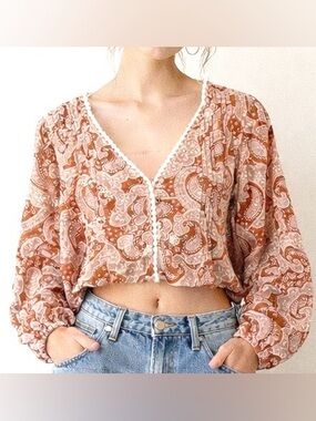 BILA 77 Boho Romantic Blouse Top Festival Western Prairie Paisley Womens Size XS